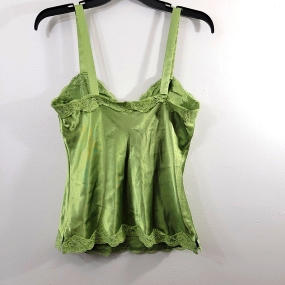 Apple Green Lace Trim Satin Camisole Cami Top Sexy Silky Smooth Tank 9/10 - Picture 3 of 12